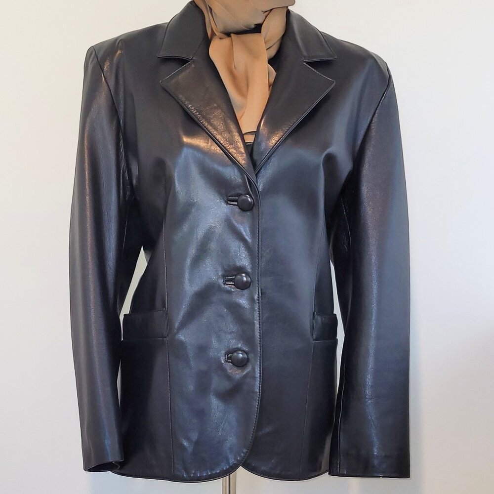 Mallorca Spain Calf-soft Black Leather Ladies Size 44 (or unisex) NWO Tag Blazer